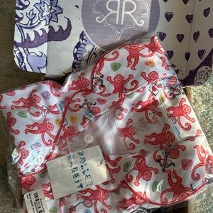 Roller Rabbit Be My Monkey Valentine Print Pajamas